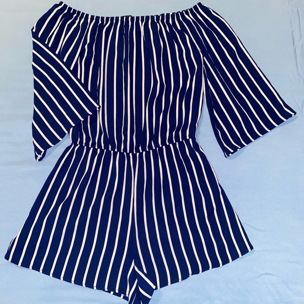 Ambiance Navy and White Striped Romper